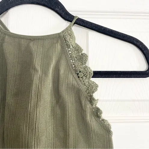 None Crochet Lace Olive Green Cropped Cami Top Size M Womens Halter Neck Strappy