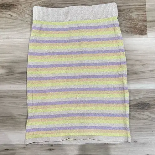 Tularosa  Rhythm Beige Purple Yellow Striped Metallic Knit Mini Skirt Women’s XS