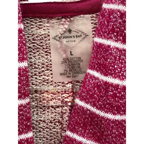 St Johns Bay Active Large Burgundy Metallic Striped Hooded Sweatshirt Pullover