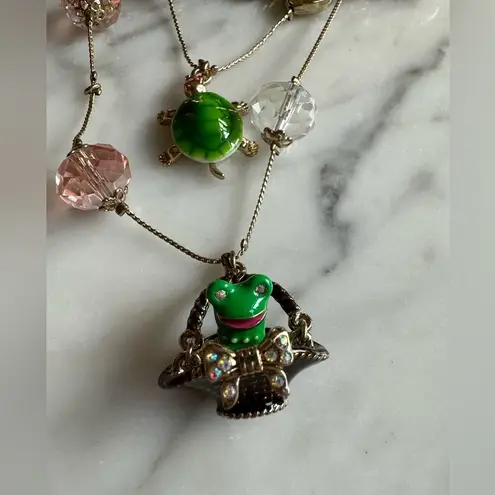 Betsey Johnson NWOT  three tiered necklace. Hearts, turtle, frog, enamel