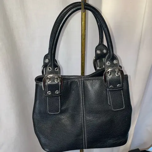 TIGNANELLO BLACK PEBBLED LEATHER BUCKLED BUCKET SATCHEL SILVER HARDWARE Y2K BAG