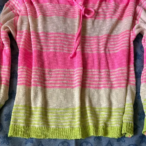 BiBi Pink and White Hooded Sweater with Stripes Size M