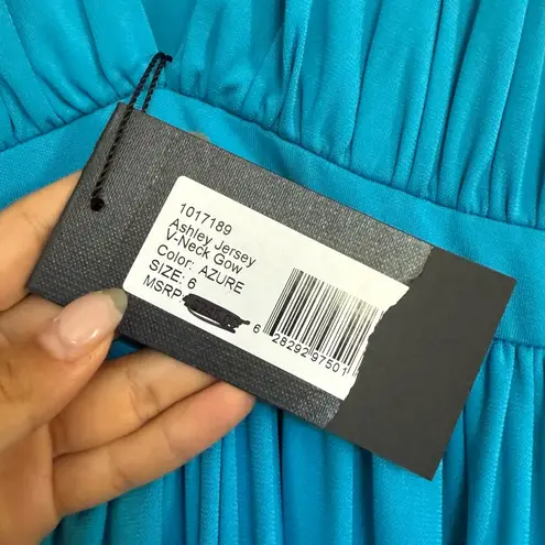 NWT Halston Heritage Ashley Azure Royal Blue Plunge Maxi Dress Size 6