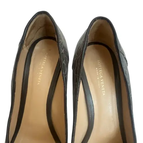 Bottega Veneta Leather High Heels Pumps Peep Toe Textured Size 36.5 EU 6 Women's