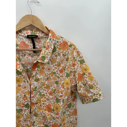 Cozy Earth Womens Orange Floral Sutton Short Sleeve Pajama Top Size M Retro Size M