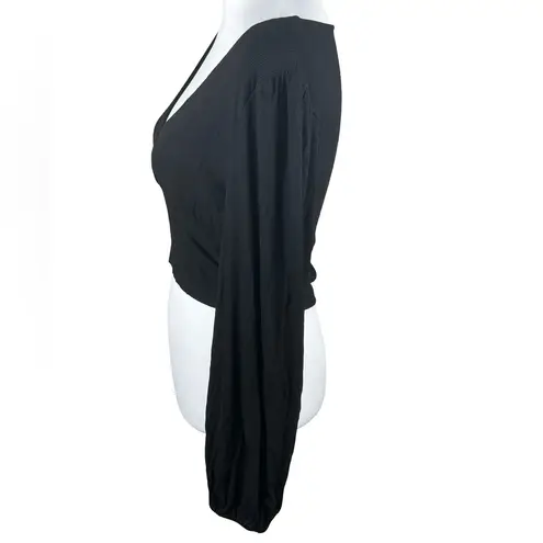 Mittoshop Classic Black V-Neck Ribbed Long Sleeve Soft Crop Top Size Medium