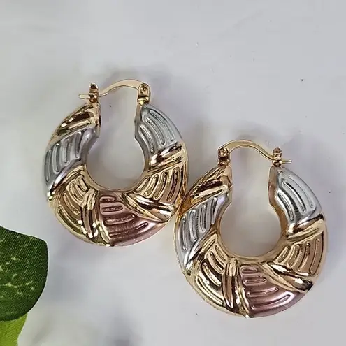 Tricolor Gold Chunky Hoop Earrings