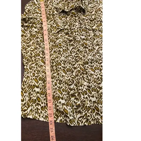Jones New York Sport Animal Print Long Sleeve Button Up Roll Tab Blouse XL Brown