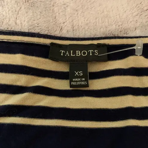 Talbots  Women's Striped Faux Wrap Belted V-Neck Short Sleeve Midi‎ Dress Navy XS