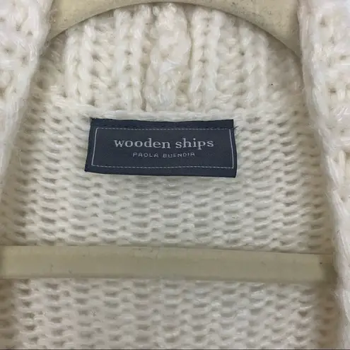 Wooden Ships Pom Pom Sleeve Open Front Cream Cardigan Size Medium