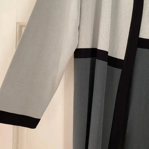 Misook Open Front Cardigan Long Gray Colorblock Sweater Knit Lightweight Neutral