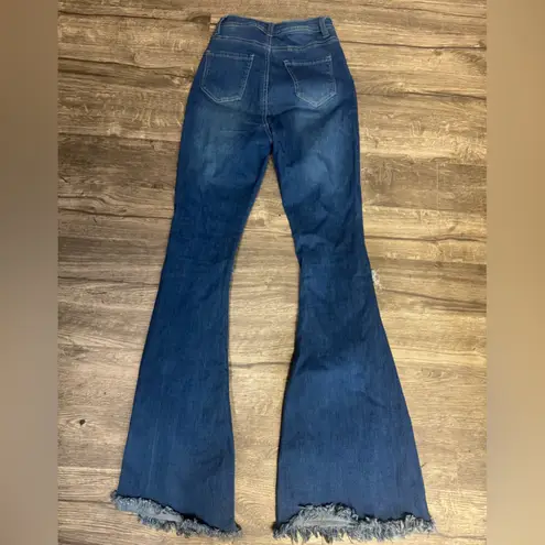 Chic Distressed Flare Jeans in Deep Blue