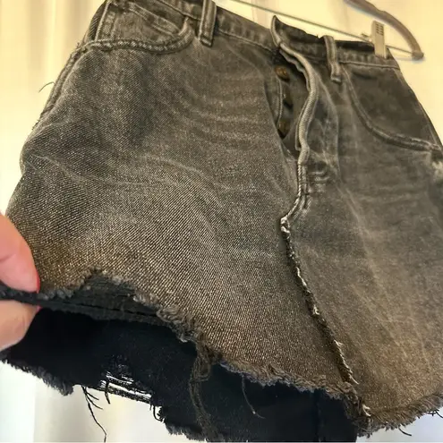We The Free  by Free People BREA CUT OFF DENIM SKIRT SIZE 24 Black Distressed