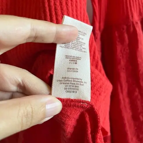 Free People  Womens Size XS Red Eyelet Flared Sleeves‎ Parisian Nights Blouse Top