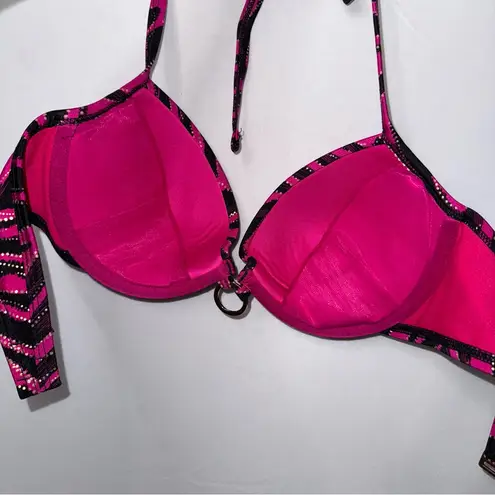Ambrielle Pink Black & Gold Push Up Bikini Top Padded