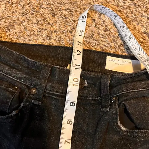 Rag and Bone  High Rise Ankle Skinny Jeans Women's Size 27 Black Distressed