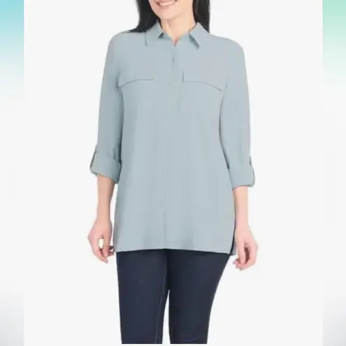 Hilary Radley Blue Women’s Casual Button Down Shirt