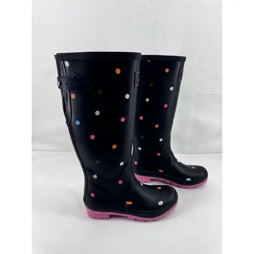 Joules Womens WellyPrint Navy Blue with Polka Dots Rubber Wellington Boots 6