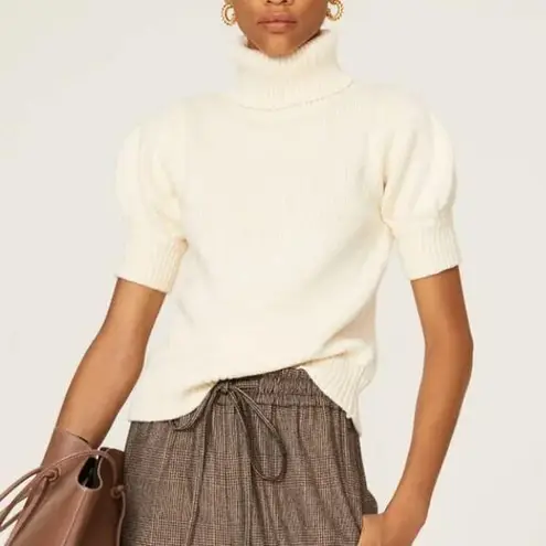 Adam Lippes White Cotton Sweater SMALL Puff Sleeve Cottagecore Designer $245