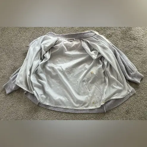 Rare Vintage Kamiran Gray Angora Button Up Sweater w/Full Taxidermy Fox Medium Blue