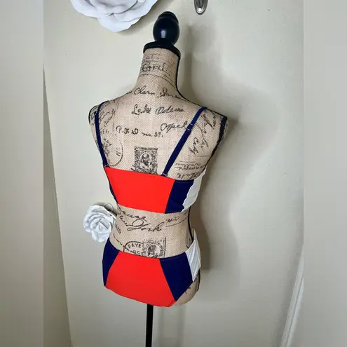 Cupshe NTM: Orange, Blue & White Colorblock Bikini Set w Adjustable Straps Sz M