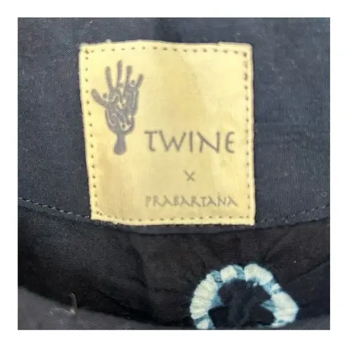 Twine X Prabartana Silk Cotton Blend Tunic Mini Dress Navy Blue, Tie