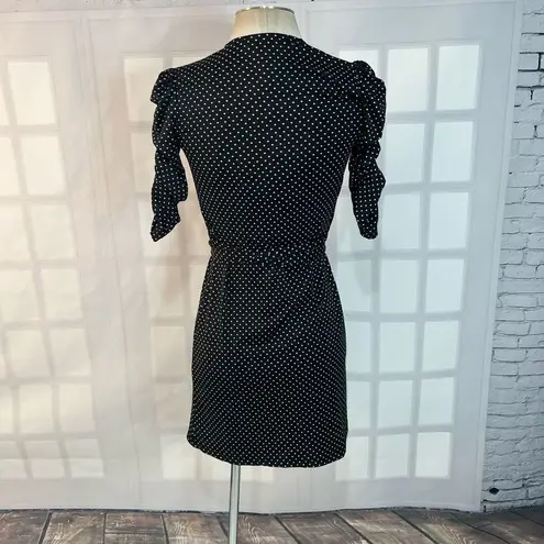 Veronica M short ruched sleeves black and white polka dot wrap dress size small