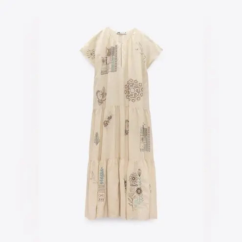 ZARA  Bloggers Fav Vanilla Embroidered Tiered Maxi Dress Limited Edition Size M