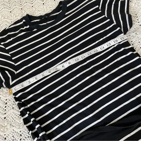 Monrow Striped Pocket Tie Mini T Shirt Dress Black White (Small) casual preppy