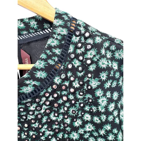 Ranna Gill Anthropologie Floral Mirror Sequin Ruffle Sleeve Mini Dress M Green Size M