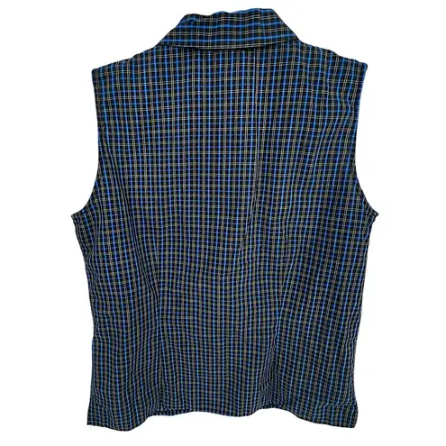 Harold’s Navy Blue, Black and White Plaid Sleeveless Button Up Shirt Size M / 10 Blue