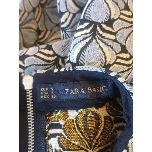 ZARA Womens Dress Size Small Jacquard Embroidered Mini Textured High Neckline