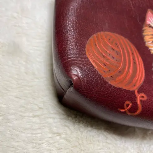 Hand Painted Orange Cat Leather Pouch VGUC FS Originals Full Zip Red