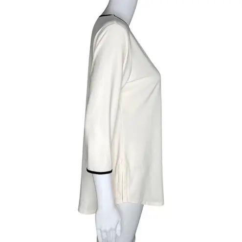 Sympli Tunic Top Womens 8 White Black Trim Minimalist Modern Casual Chic