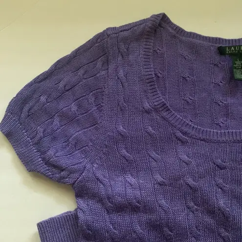 Ralph Lauren Lauren  Y2K purple cable knit short sleeve sweater, size large