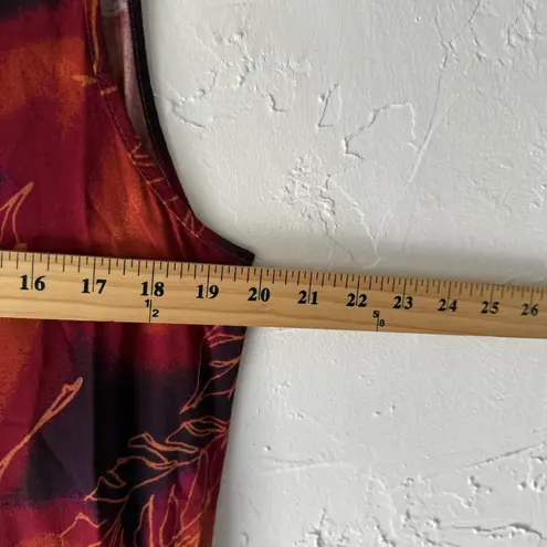 Jane Ashley Dress Vintage Large Red Orange Leaf Print Fall Sleeveless Maxi Boho