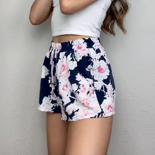 Gypsies & Moondust Dark Navy Blue Floral High-Waisted Flowy Shorts