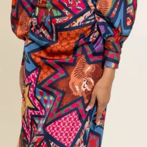 Alden Adair Floral Print Maxi Dress Sleeve Maxi Dress(Size Medium) Blue