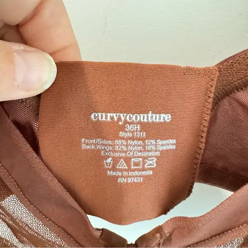 NWT Curvy Couture Sheer Mesh Full Coverage Unlined Underwire Bra Brown 36H Size undefined