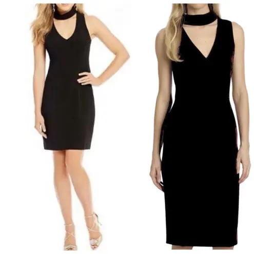 Belle Badgley Mischka Black Sleeveless Choker Neck V-Neck Party Cocktail Dress