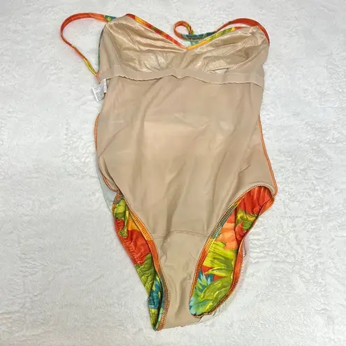 Vibrant Orange and Yellow One Piece Swimsuit with Spaghetti Straps Size M