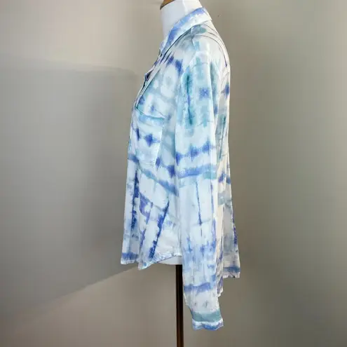 Bella Dahl Hipster Shirt Small Women Blue Aqua Shibori Button Up Lightweight New