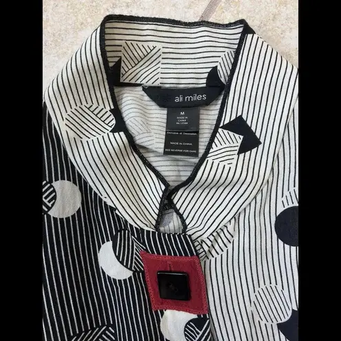 Ali Miles Womens M Tunic Blouse Top Geometric Lagenlook Black Size M