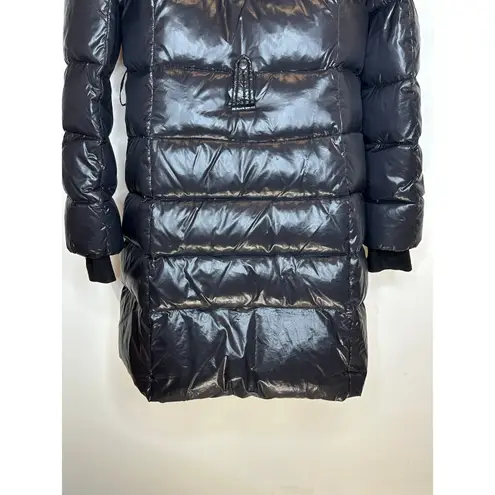 S13 New York Women's gloss chalet jet Puffer down & Feather Jacket Faux Fur Hood Black Size M