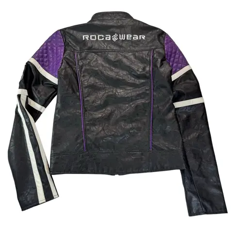 Rocawear Vtg Moto Jacket Black Purple Quilted Patch Women S XS/S Y2K Streetwear