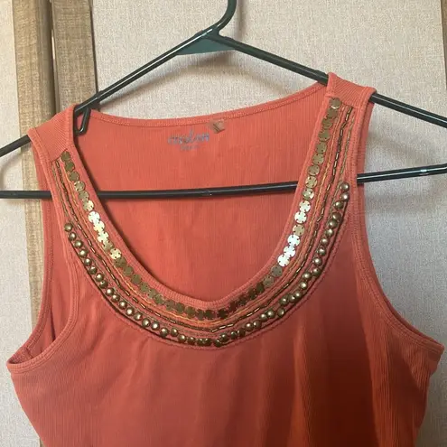 Caslon Orange Embellished Sleeveless Tank Top large