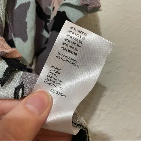 Anthropologie Maeve  Green Black Pink Floral Button Down Shirt Dress Top Womens S