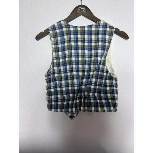 Vintage Granny Crochet Plaid Boho Vest Size S / M 70’s With Buttons Blue Size M
