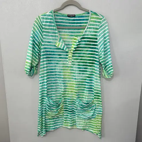 cha cha vente Green & White Striped Tunic Top with Pockets