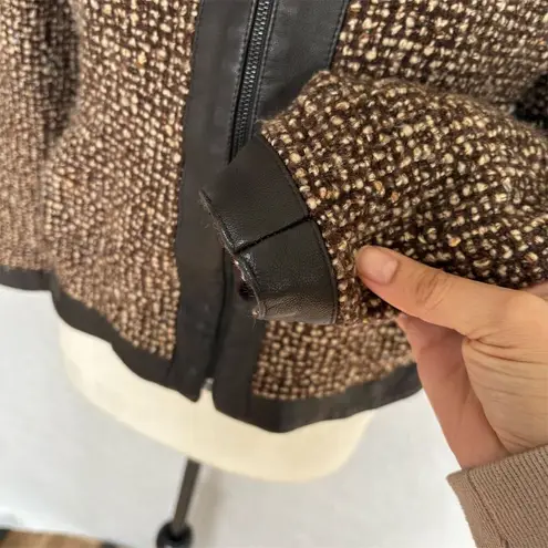 Kate Hill Chocolate Brown Wool blend Tweed Jacket 6P Short Leather Trim
